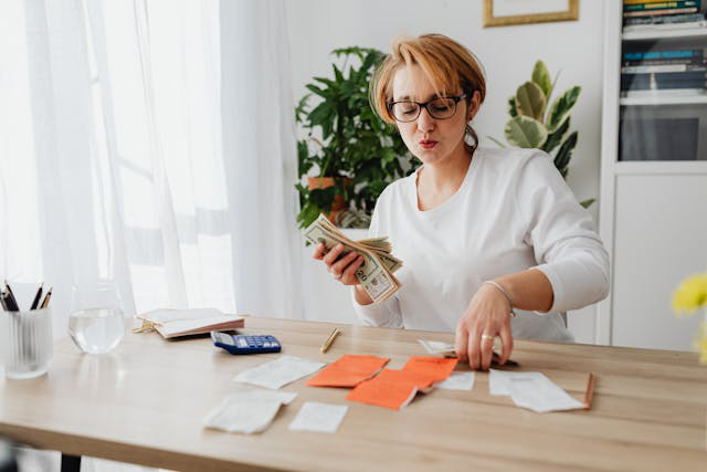 An investment consultant counting dollars