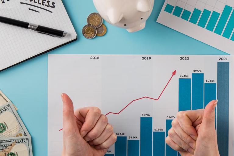 Printed charts showing successful digital asset management trends