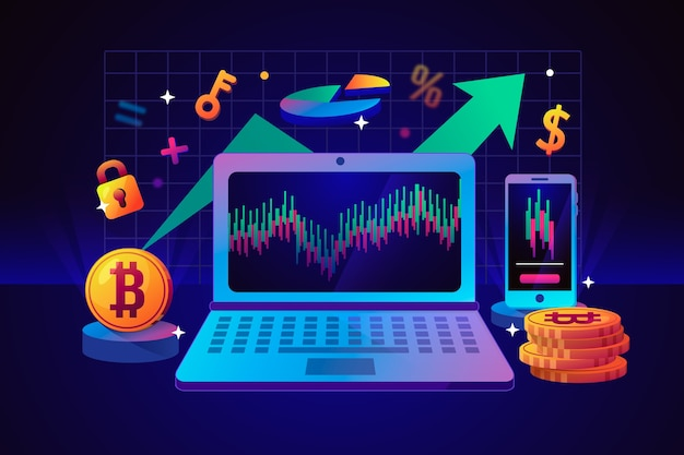 Illustration of crypto trading on laptop