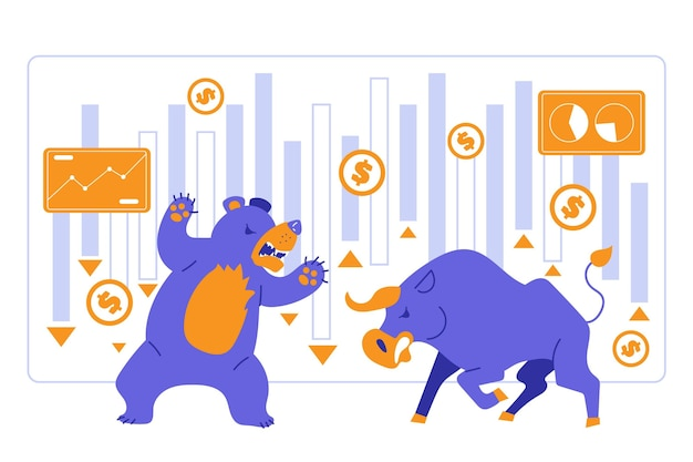 Illustration of a bear and bull representing market sentiment.