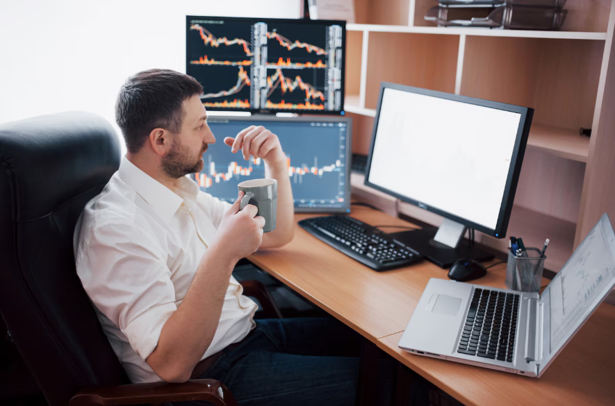 a businessman working on a computer