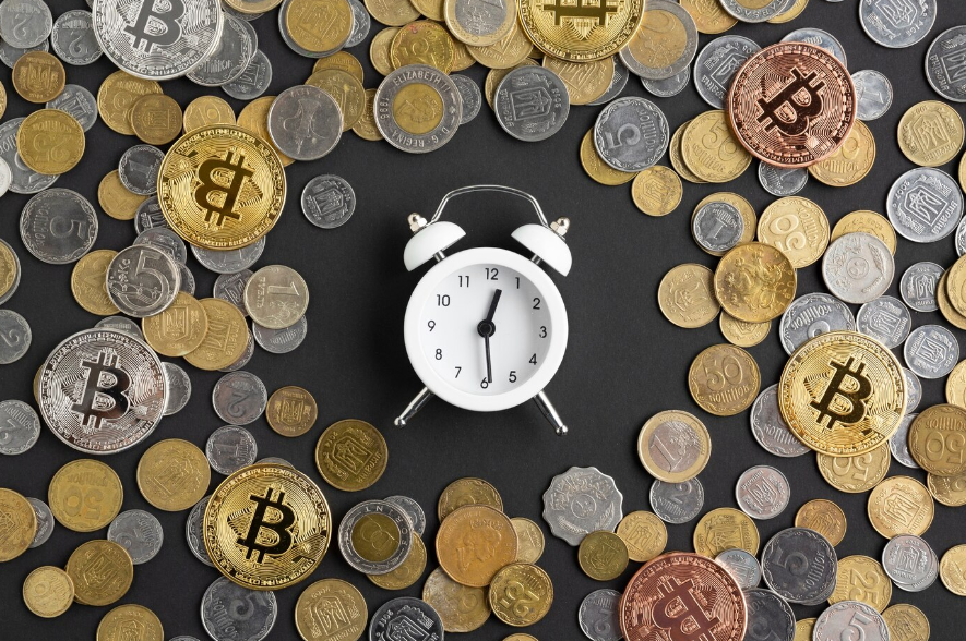 alarm clock surrounded by currency