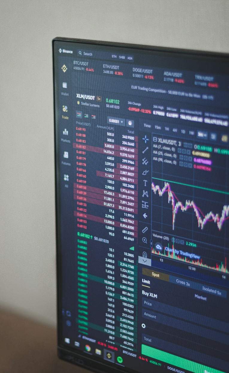 A monitor displaying a cryptocurrency trading interface