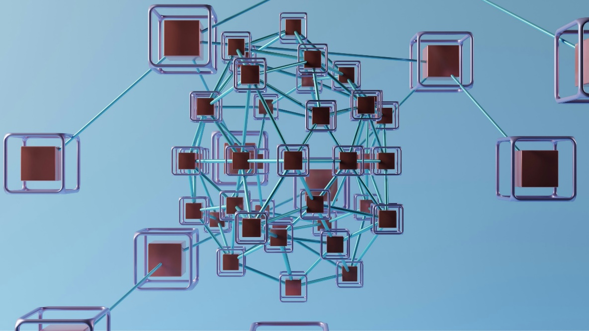 A 3D illustration of interconnected cubes.