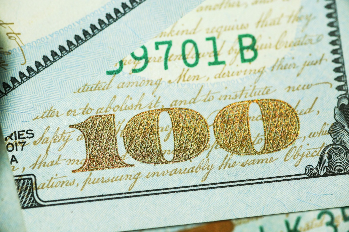 A close-up of a US dollar bill.