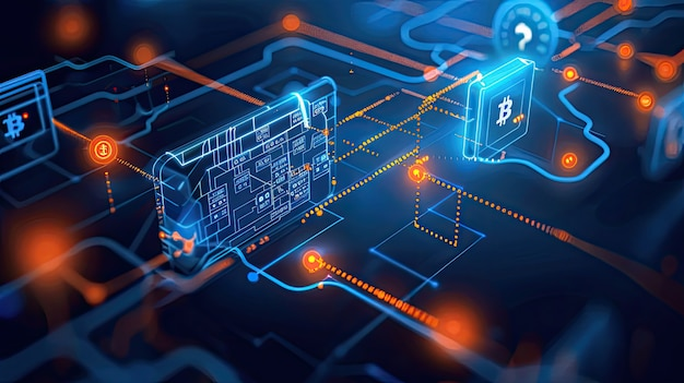 Illustration of blockchain technology streamlining real-time cross-border financial transactions.