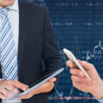 Digital asset management consultants looking at charts with structured product diagrams and interest rate swap lines