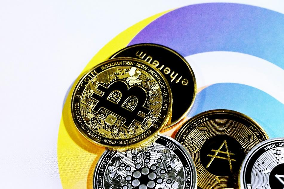 A stack of physical bitcoins.