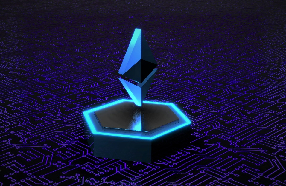 Blue-lit computer circuit board symbolizing the technological infrastructure behind stable digital currencies