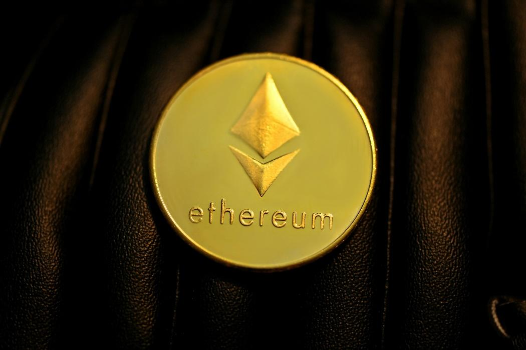 A single golden Ethereum coin.