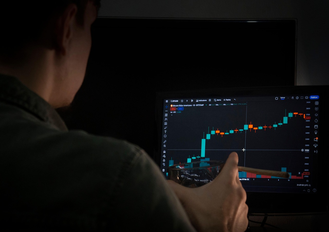 consultant studying crypto charts and data trends for investment insights