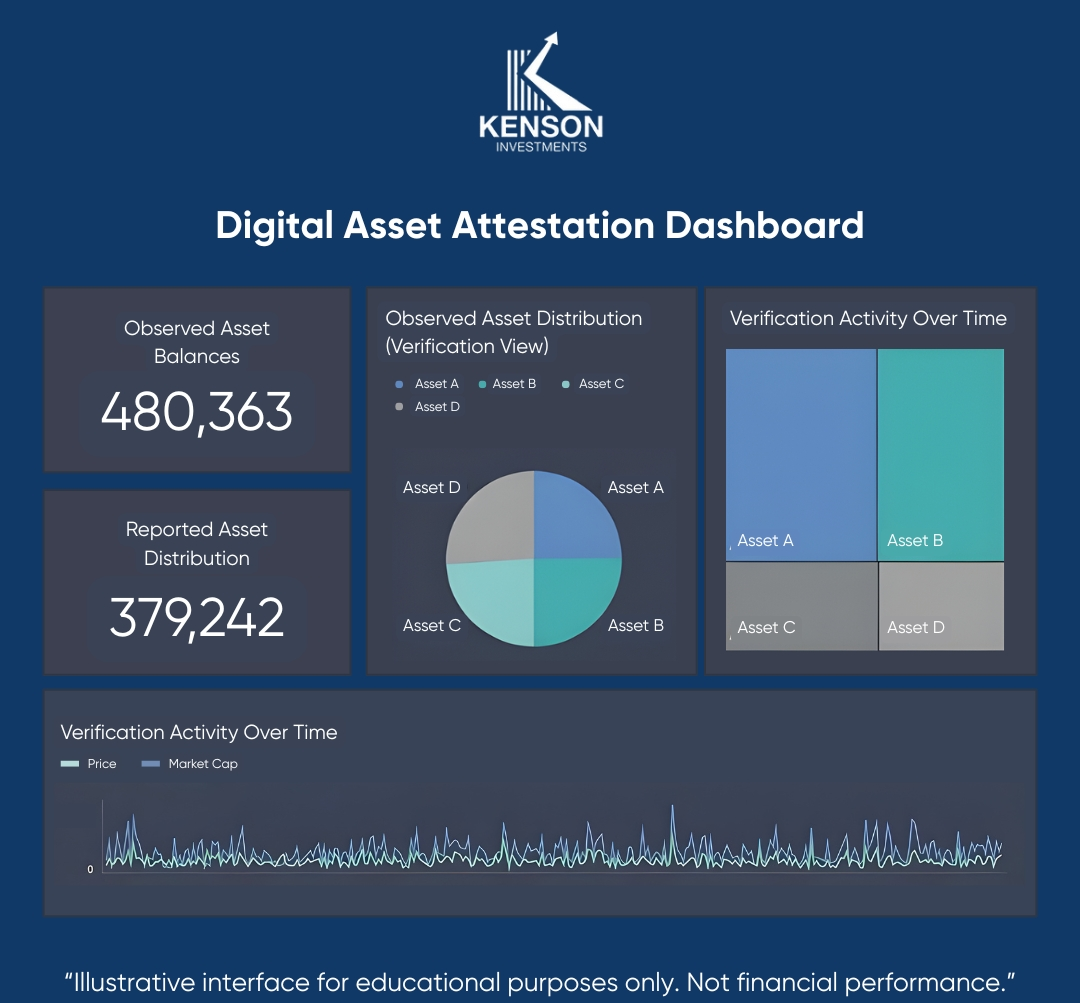 Illustrative digital asset attestation dashboard showing verified reserve indicators