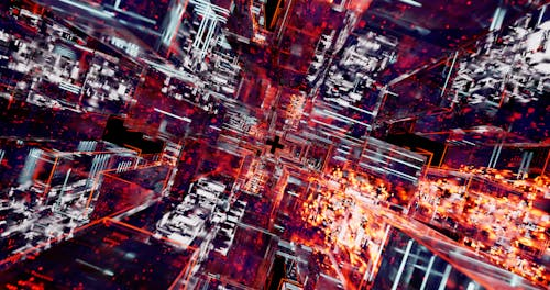 Artistic visualisation of blockchain nodes and data flows