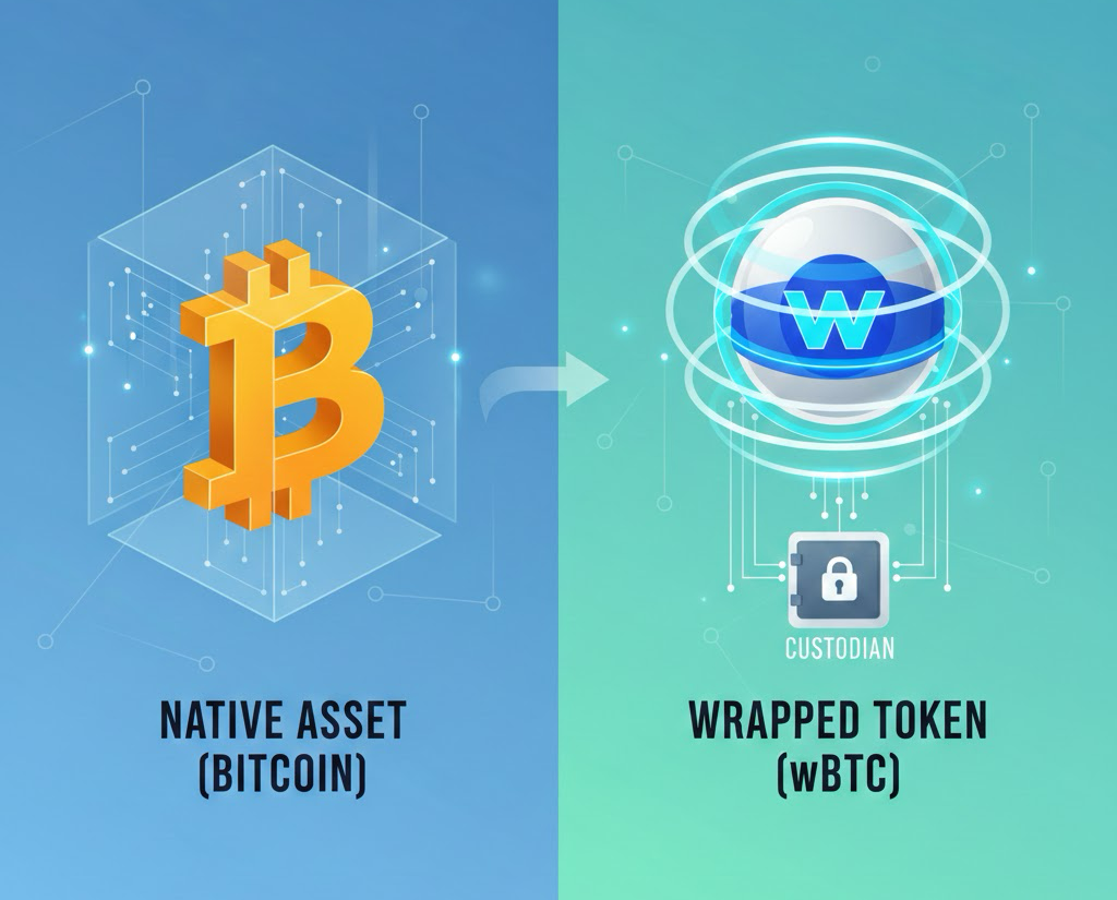 A native Bitcoin vs. a wrapped WBTC token.