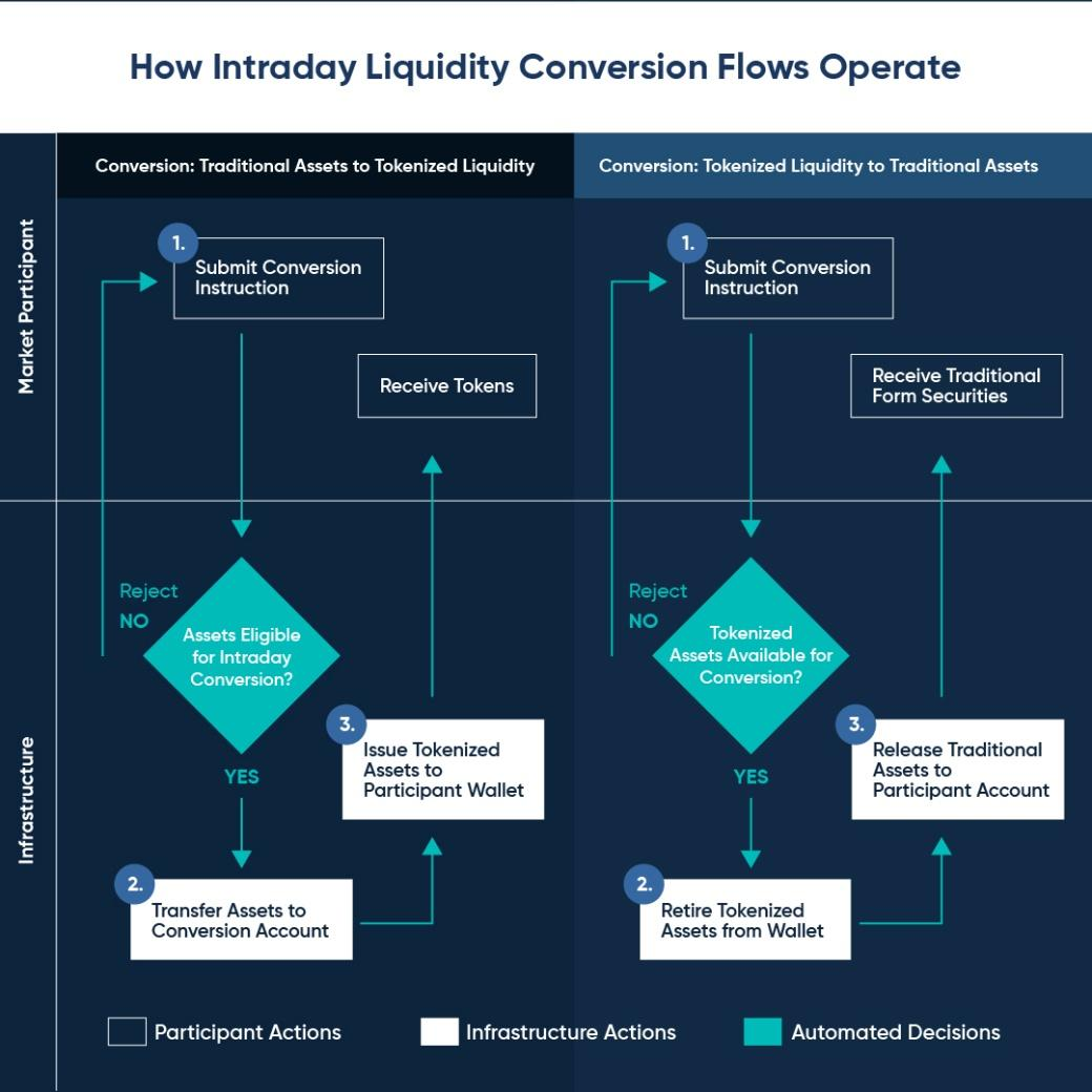 The intraday conversion flows between traditional assets and tokenized liquidity.