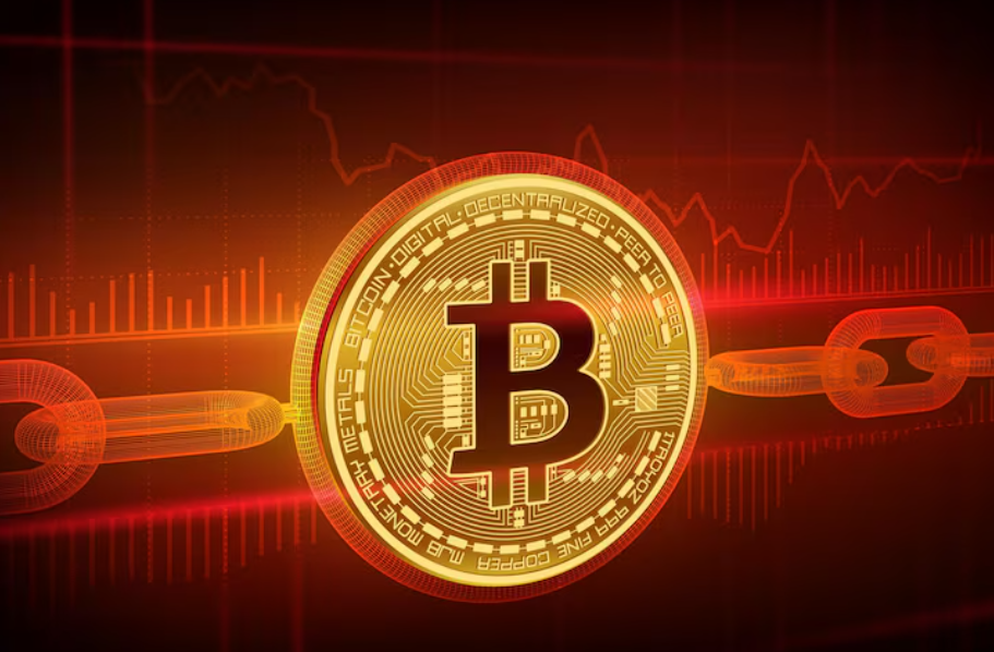 3D isometric golden Bitcoin with wireframe blockchain connections representing digital asset networks