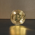 close-up of bitcoin coin.
