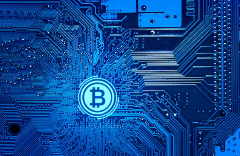 Illustration showing computing power as a core resource driving blockchain networks and digital asset ecosystems.