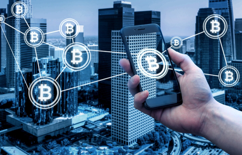 Illustration showing cryptocurrency expanding beyond financial markets into technology, infrastructure, and real-world applications.