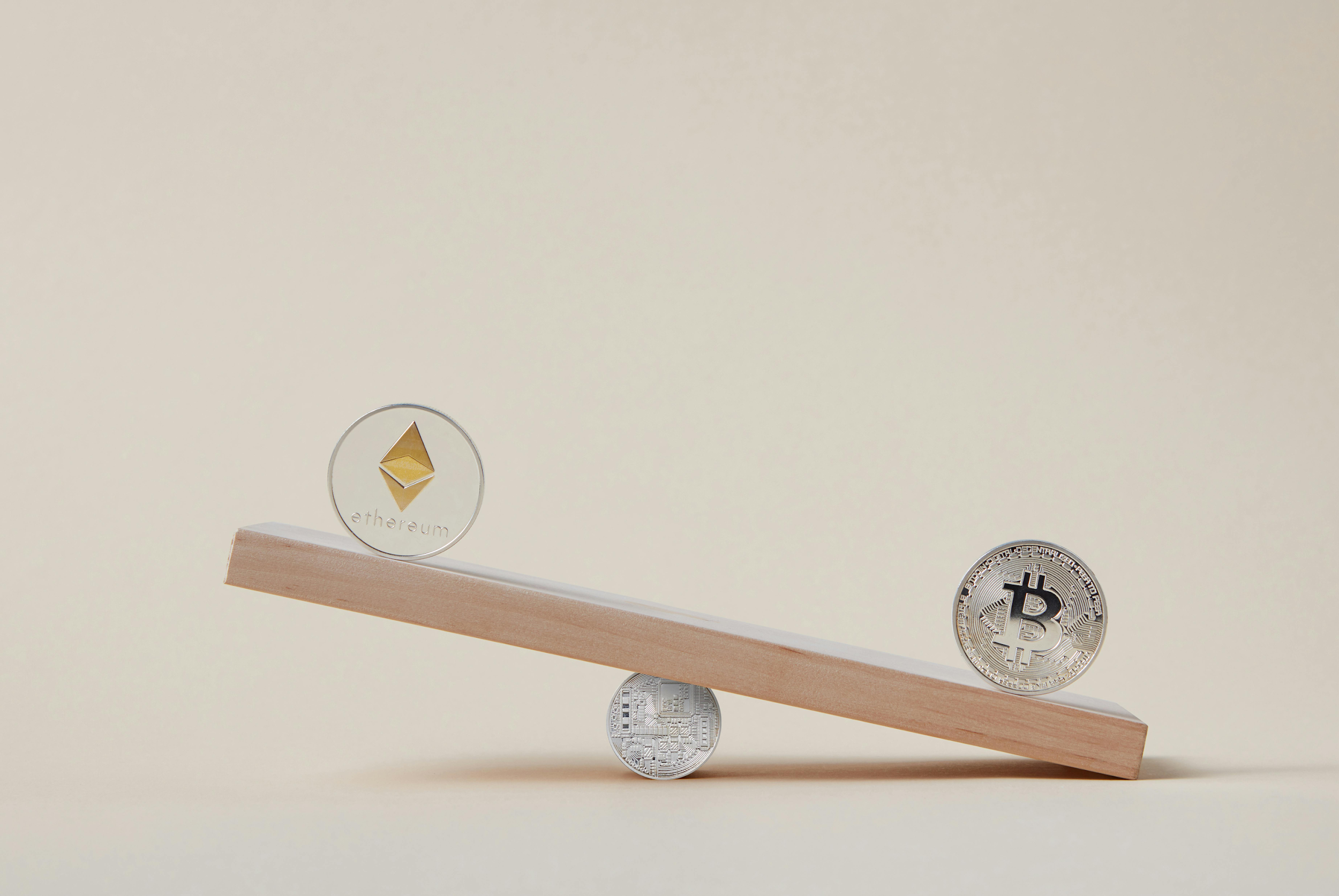 The balance between bitcoin and ethereum representing market dynamics and asset allocation considerations