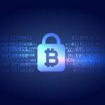 Abstract visualization of layered cybersecurity systems protecting cryptocurrency networks and blockchain infrastructure.