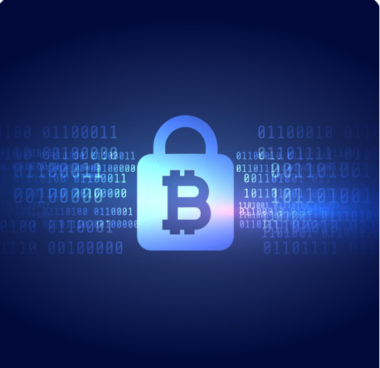 Abstract visualization of layered cybersecurity systems protecting cryptocurrency networks and blockchain infrastructure.