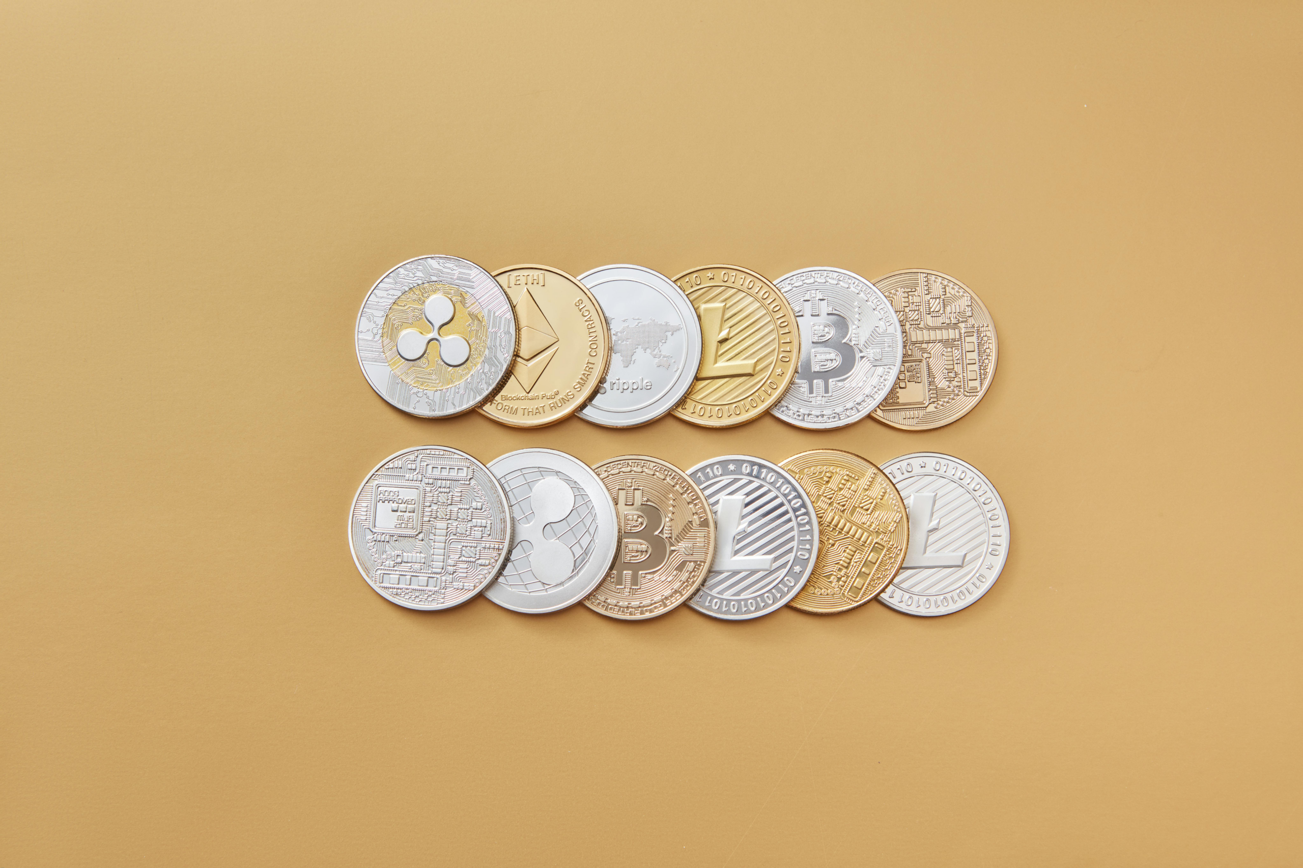 assortment of different cryptocurrency coins.