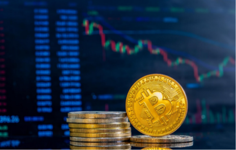 Calm cryptocurrency price chart overlayed with underlying infrastructure complexity