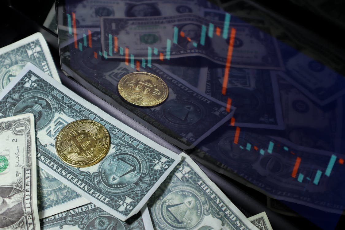 Coins Lying on Paper Moneylayers connecting global financial market participants.