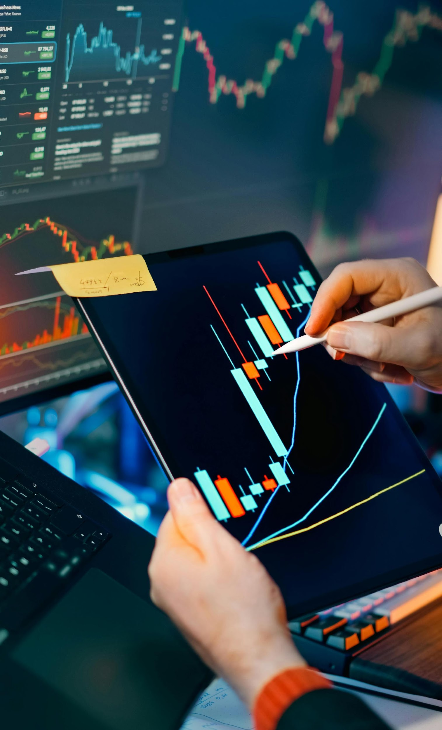 kenson Investments | The Role of Internal Controls in Digital Asset Operations Financial analyst reviewing digital asset trading charts and operational market data across multiple screens during active risk monitoring