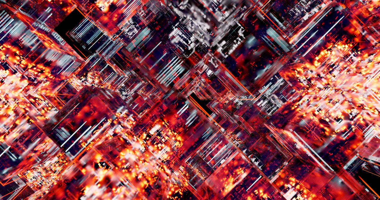 An abstract digital illustration representing interconnected blockchain network nodes.