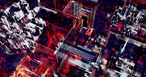 An abstract digital visualization representing blockchain network connections.