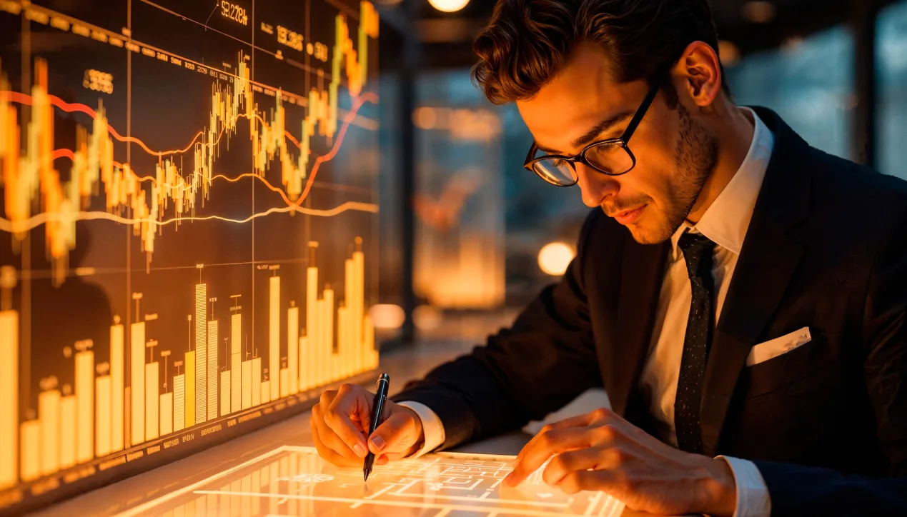 Consultant looking at charts for central banks, fiat currencies, monetary policy, and Bitcoin in the global financial system
