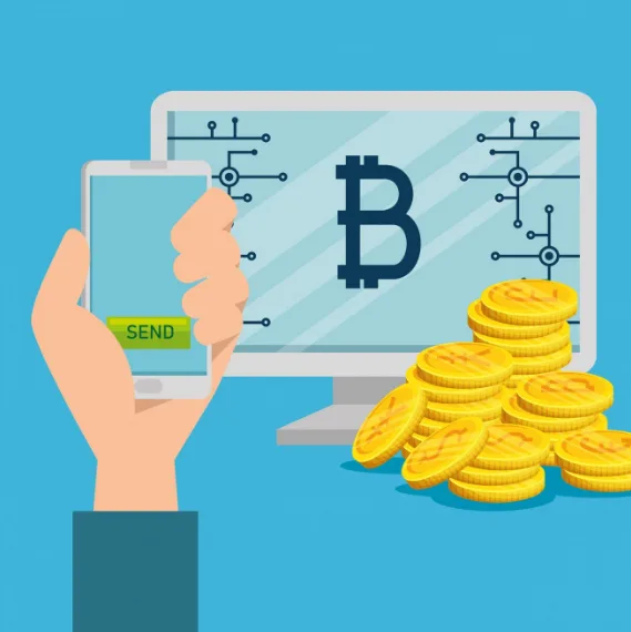 Computer and smartphone displaying Bitcoin symbols for digital asset monitoring.