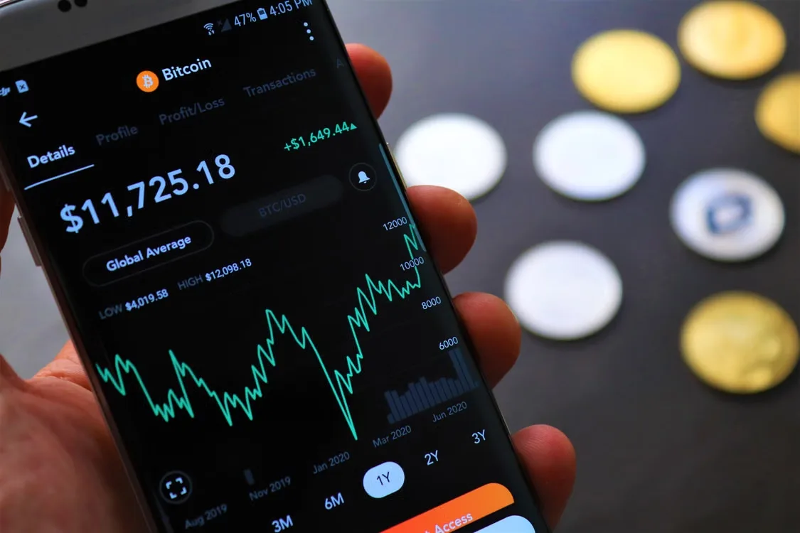Stock market graph displayed on a smartphone screen.