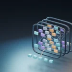 Modern 3D render of interconnected geometric cubes