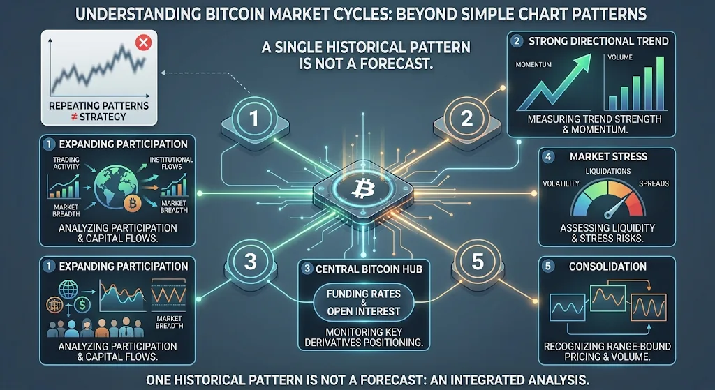 Bitcoin market cycles showing changing volatility, liquidity, participation, and market conditions