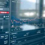 Digital trading infrastructure displaying market data and connected blockchain network components.