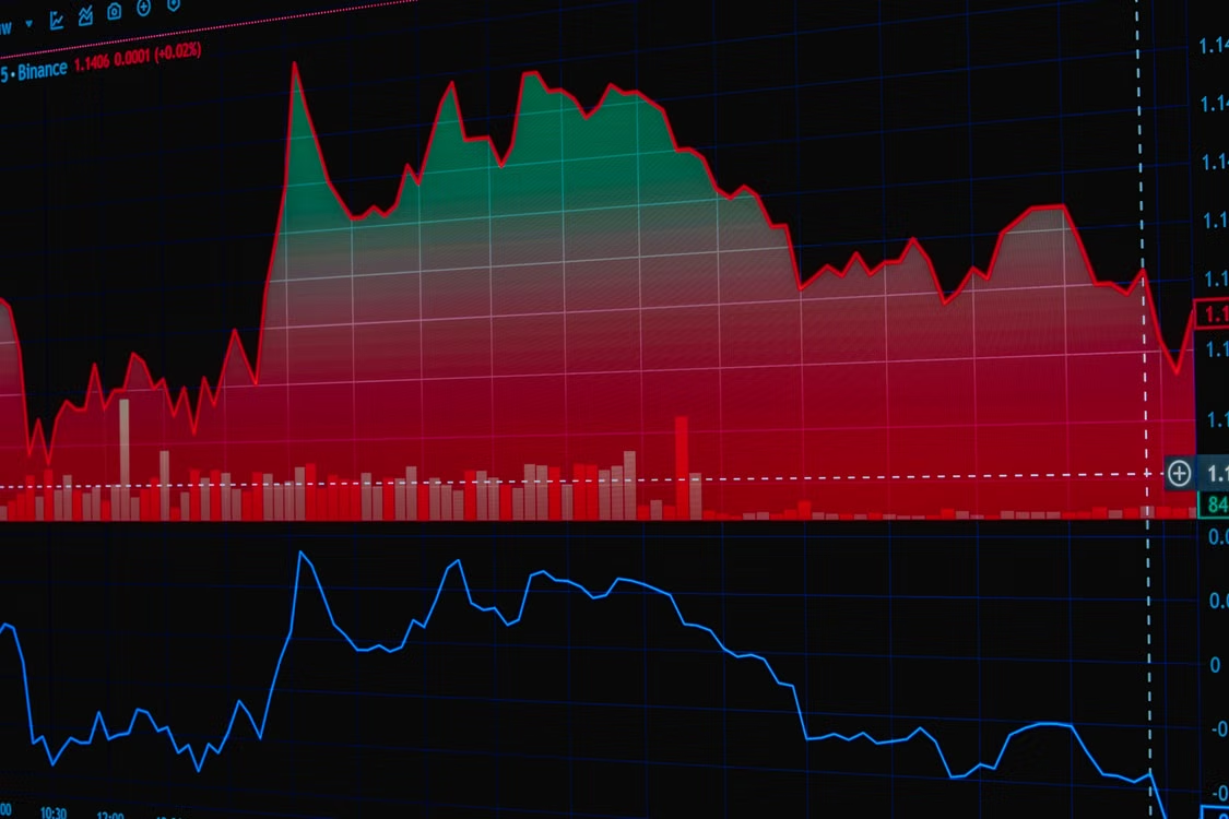 Illustration of a stock market chart with red and green data