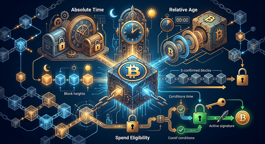 Bitcoin timelocks controlling when a transaction becomes eligible to spend